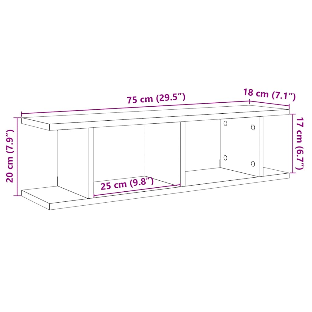vidaXL Półki ścienne 2 szt. Dąb czarny 75x18x20 cm Drewno klejone