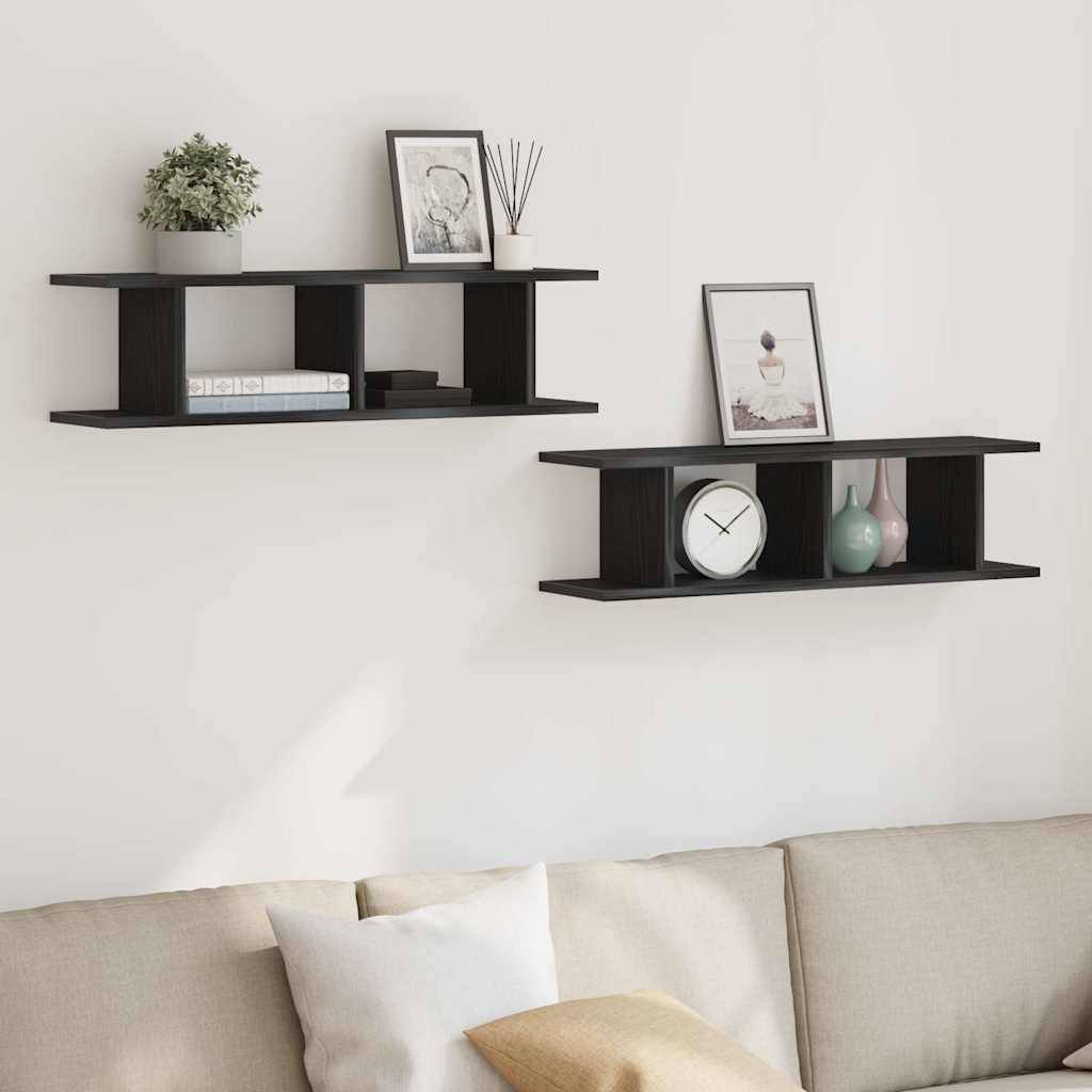 vidaXL Półki ścienne 2 szt. Dąb czarny 75x18x20 cm Drewno klejone