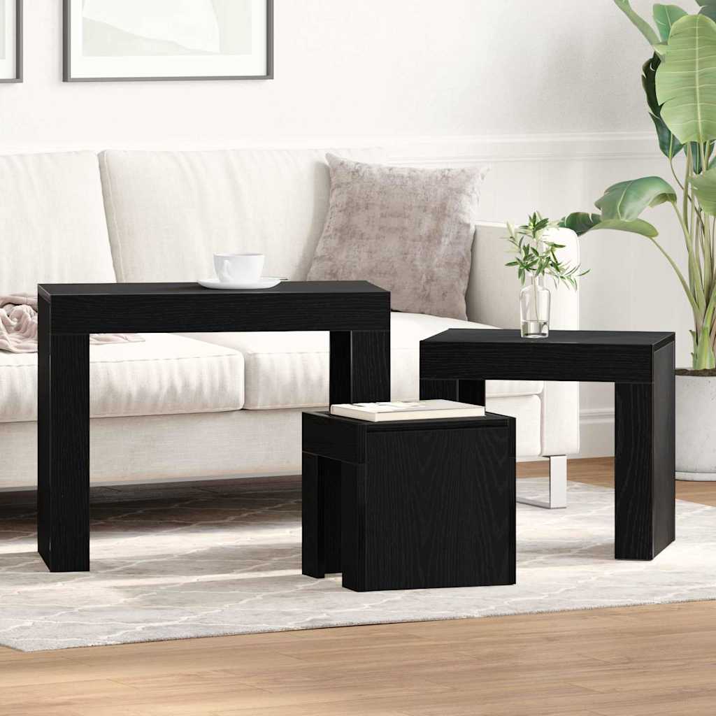 vidaXL Stolik gniazdowy 3 pcs Czarny Dąb Materiał drewnopochodny