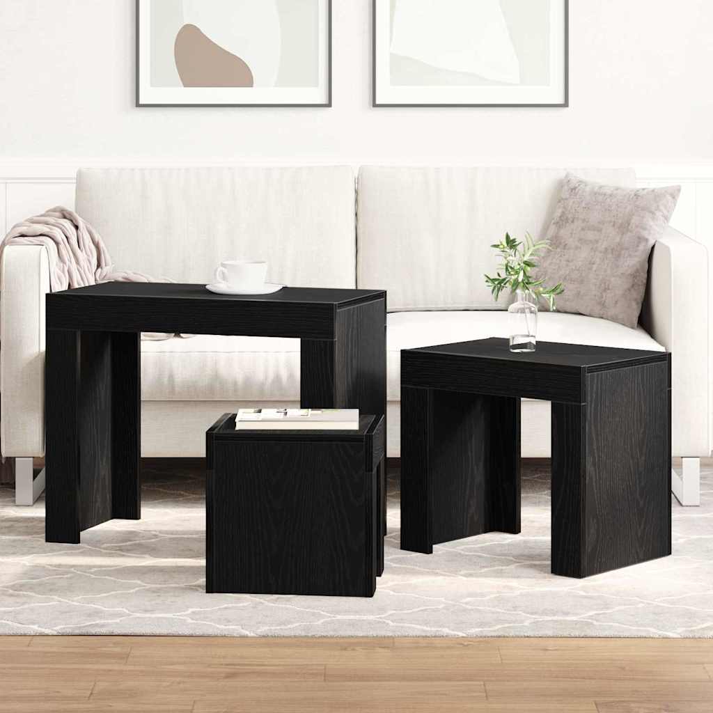 vidaXL Stolik gniazdowy 3 pcs Czarny Dąb Materiał drewnopochodny