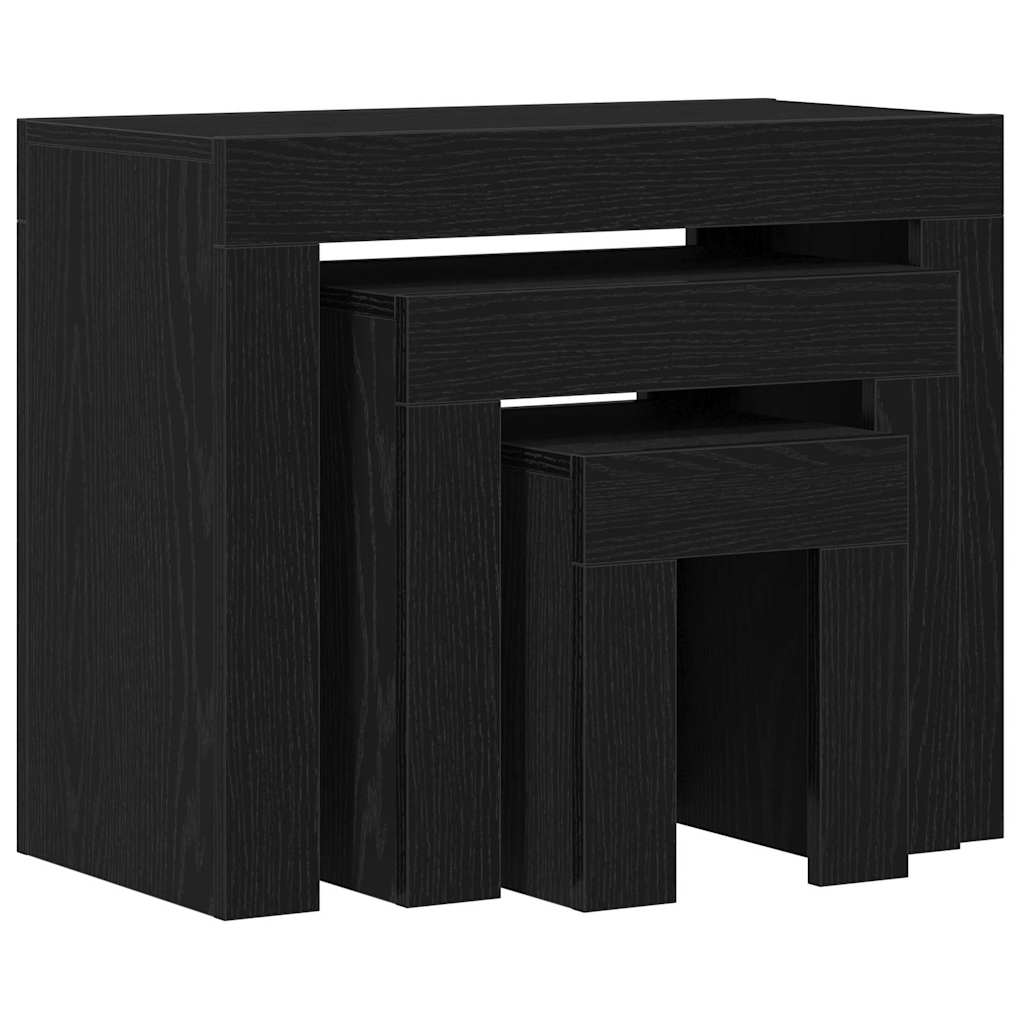 vidaXL Stolik gniazdowy 3 pcs Czarny Dąb Materiał drewnopochodny