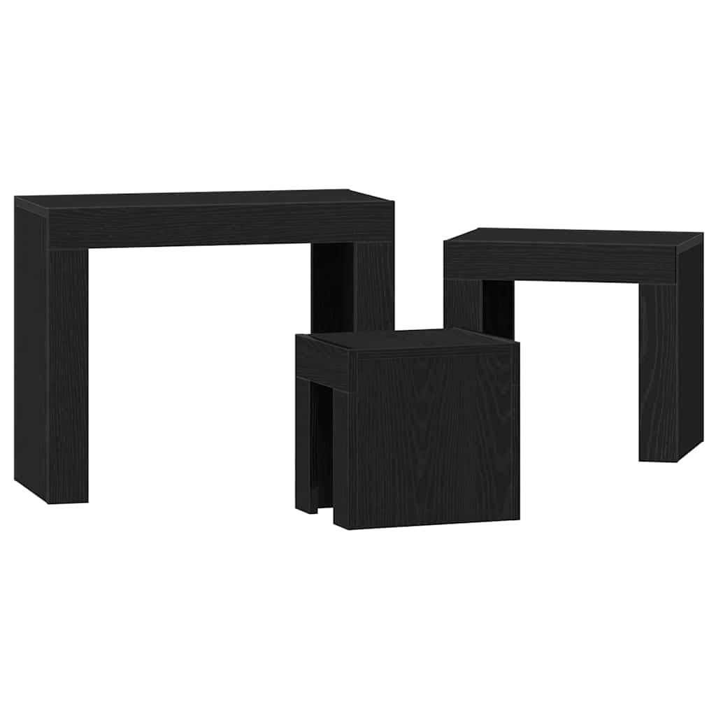 vidaXL Stolik gniazdowy 3 pcs Czarny Dąb Materiał drewnopochodny