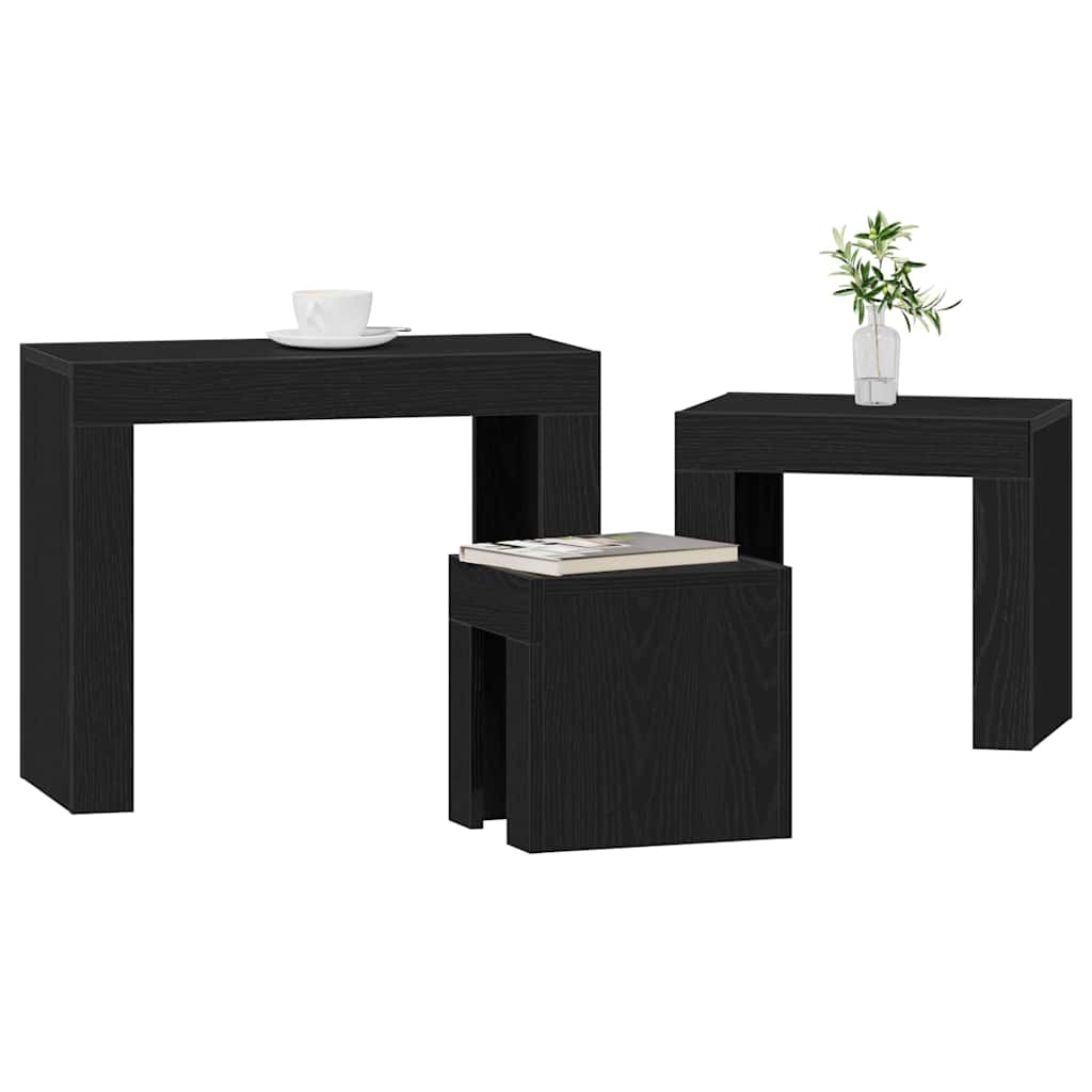 vidaXL Stolik gniazdowy 3 pcs Czarny Dąb Materiał drewnopochodny