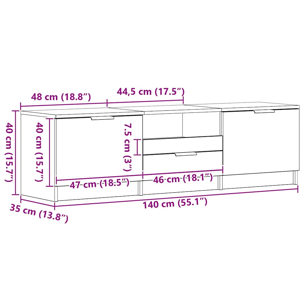 vidaXL Szafka pod telewizor 140 x 35 x 40 cm Materiał drewnopochodny