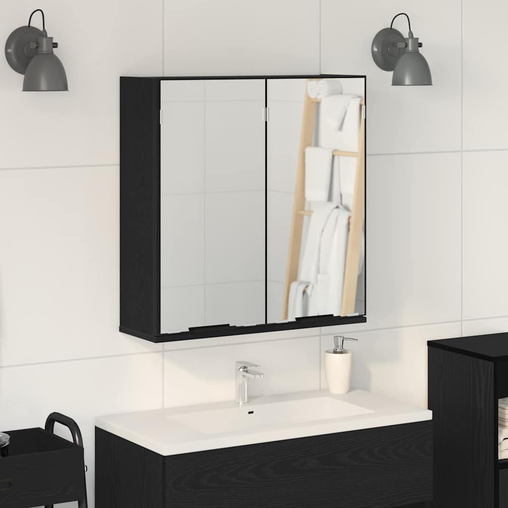 vidaXL Szafka z lustrem z półką z drzwiami Czarny Dąb 64 x 20 x 67 cm