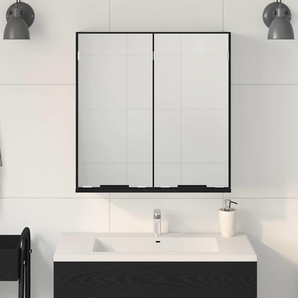 vidaXL Szafka z lustrem z półką z drzwiami Czarny Dąb 64 x 20 x 67 cm
