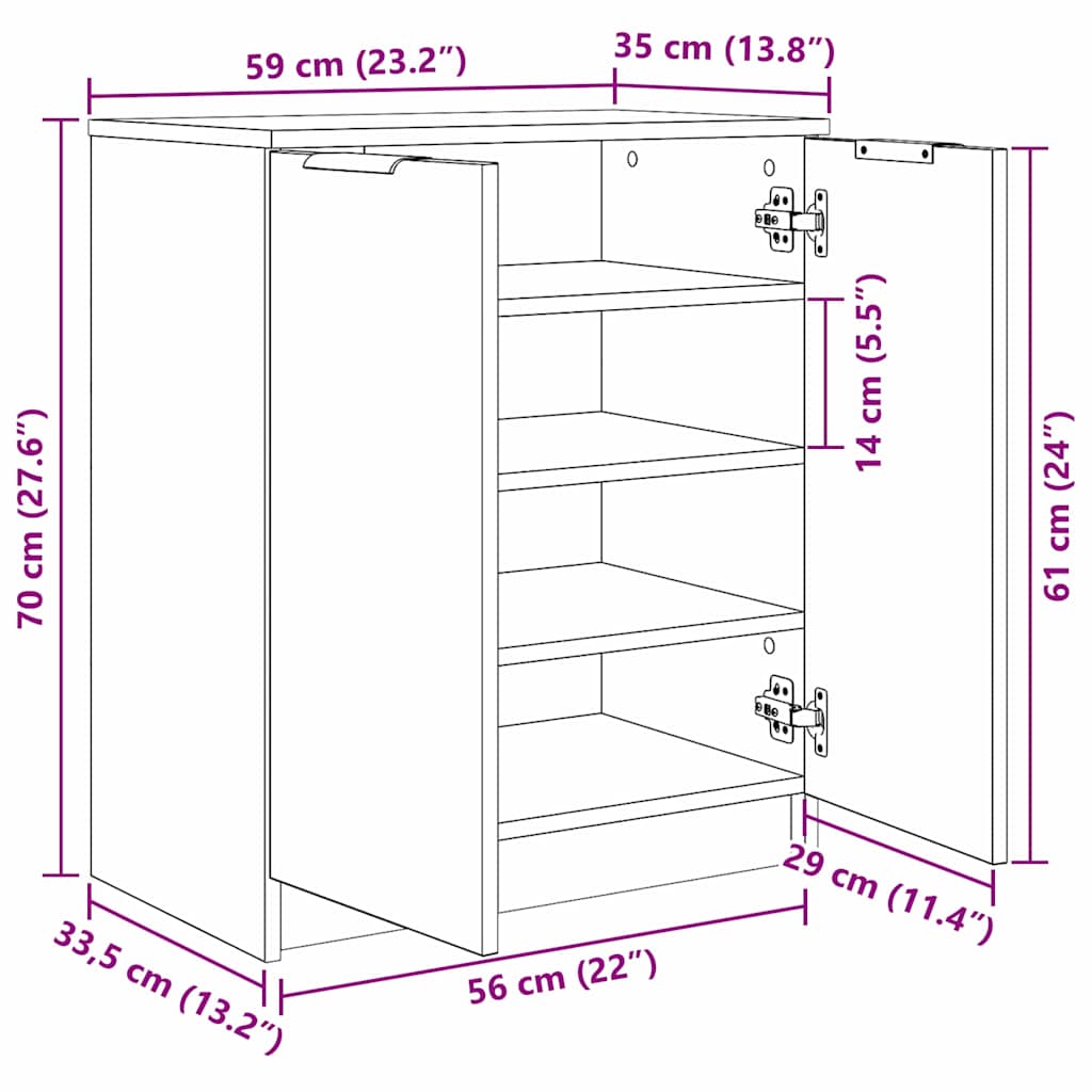 vidaXL Szafka na buty z półką z drzwiami Czarny Dąb 59 x 35 x 70 cm