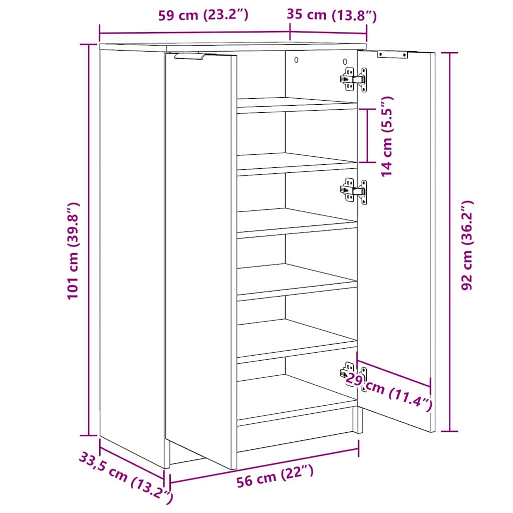 vidaXL Szafka na buty z półką z drzwiami Czarny Dąb 59 x 35 x 100 cm