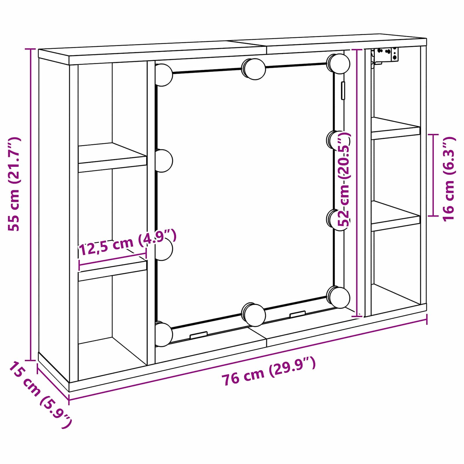 vidaXL Szafka z lustrem z półką Z lustrem Czarny Dąb 76 x 15 x 55 cm