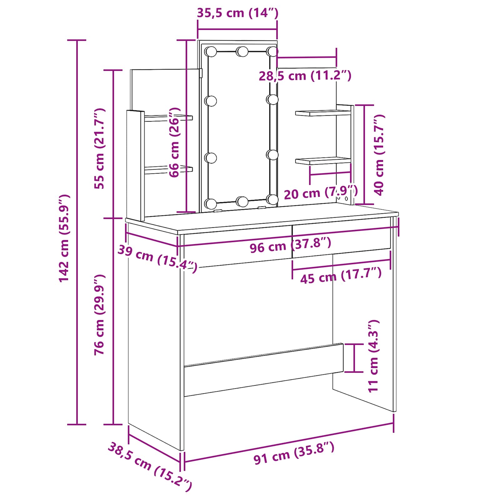 vidaXL Toaletka Czarny Dąb 96 x 39 x 142 cm Materiał drewnopochodny