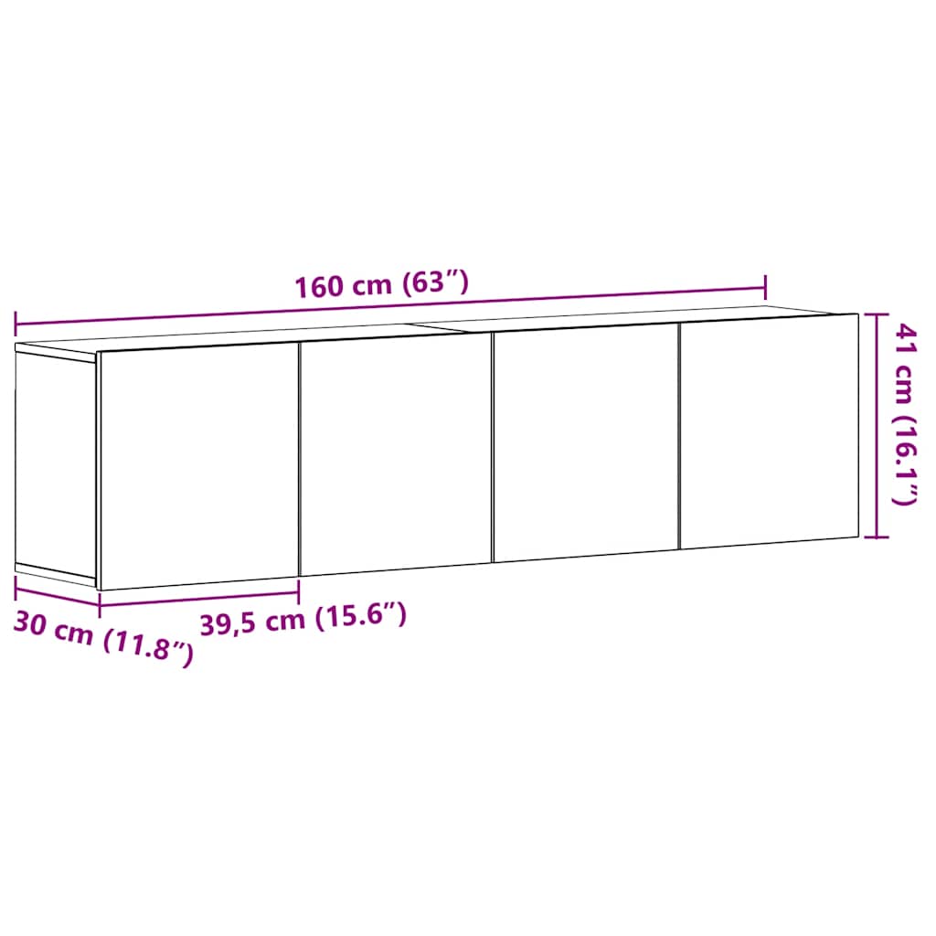 vidaXL Szafki RTV 2 szt. Dąb czarny 160x30x41 cm Drewno klejone