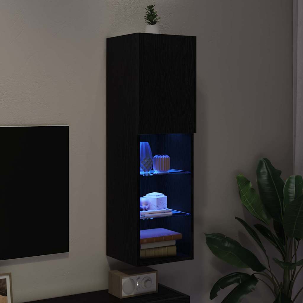 vidaXL Zestaw szafek RTV z LED Czarny Dąb 30,5 x 30 x 102 cm