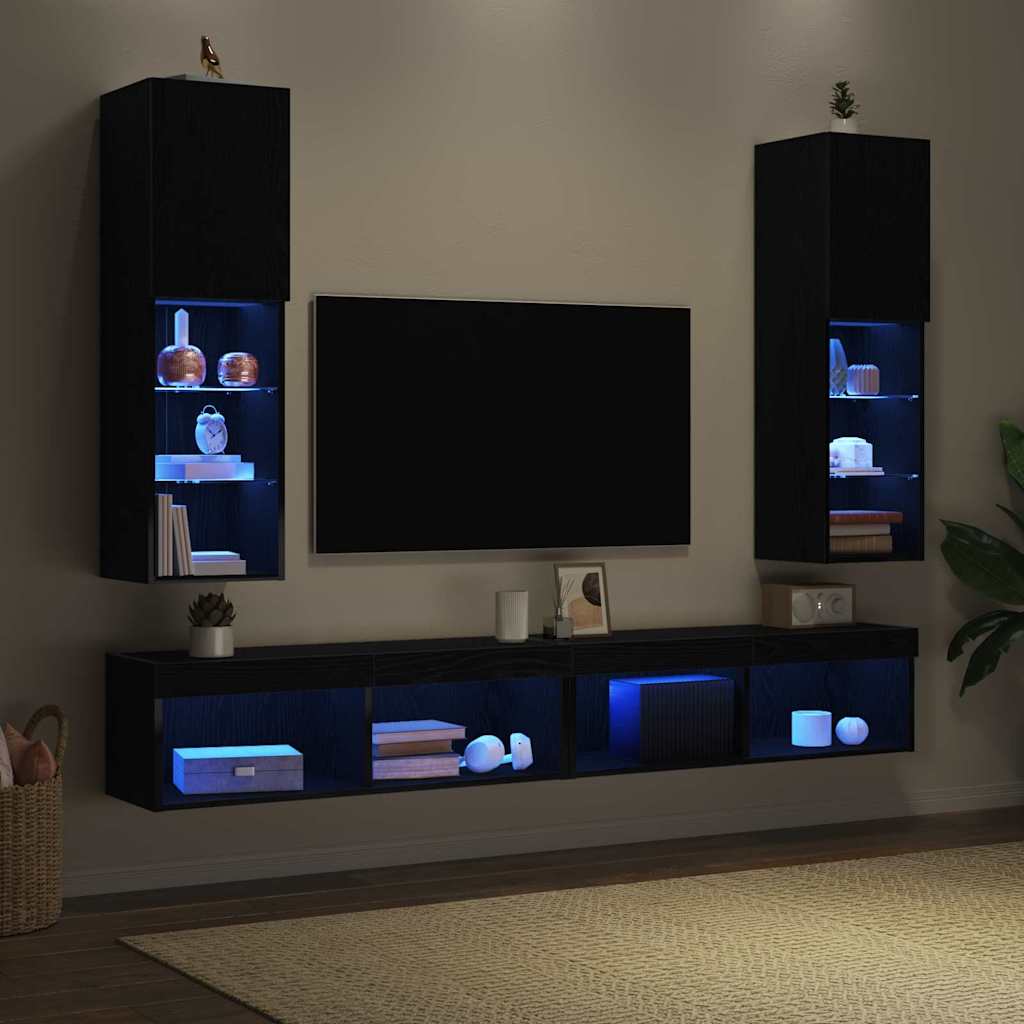 vidaXL Zestaw szafek RTV z LED 2 pcs Czarny Dąb 30,5 x 30 x 102 cm