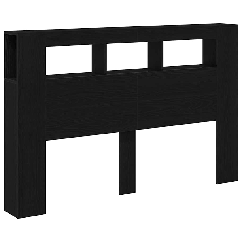 vidaXL Wezgłowie LED z paskami LED Czarny Dąb 160 x 18,5 x 103,5 cm