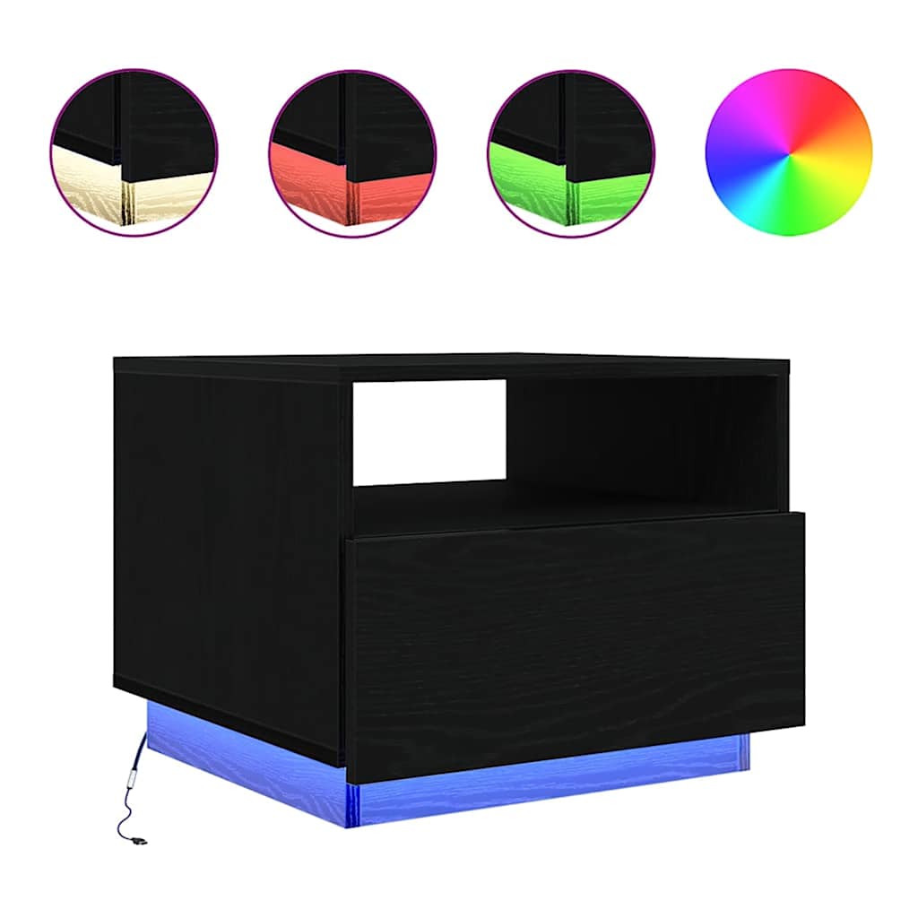vidaXL Stolik kawowy z podświetleniem LED, czarny dąb, 50x49x40 cm