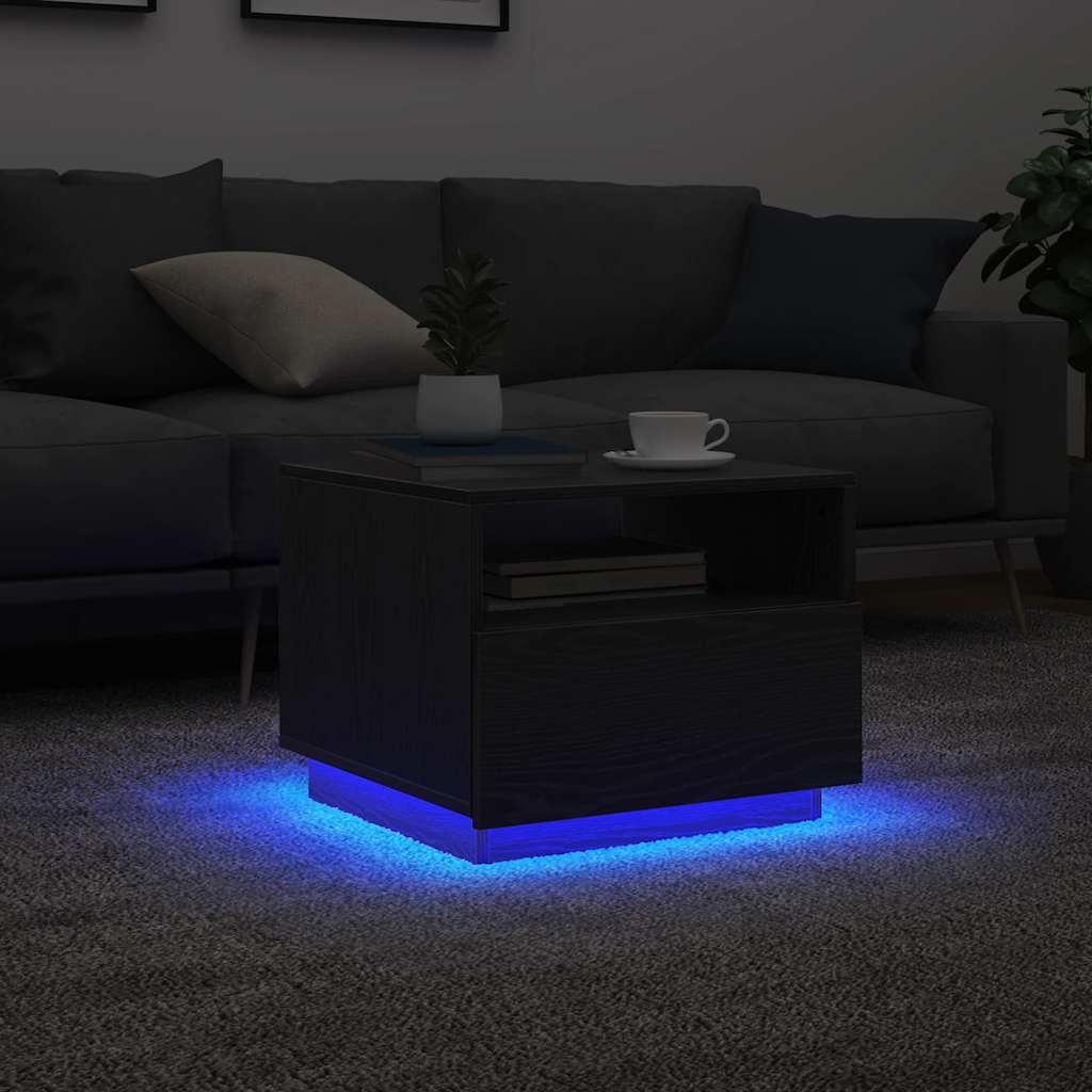 vidaXL Stolik kawowy z podświetleniem LED, czarny dąb, 50x49x40 cm