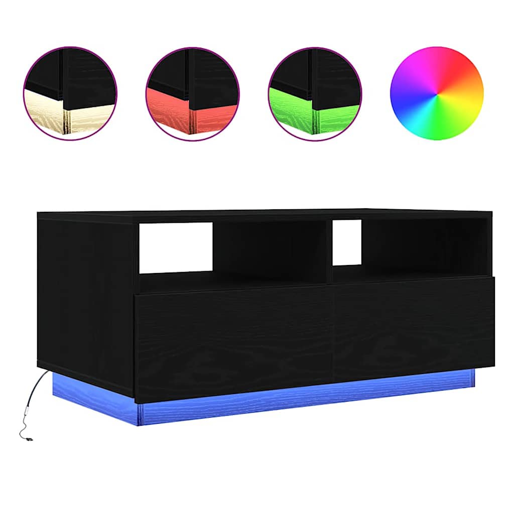 vidaXL Stolik kawowy z oświetleniem LED, czarny dąb, 90x49x40 cm