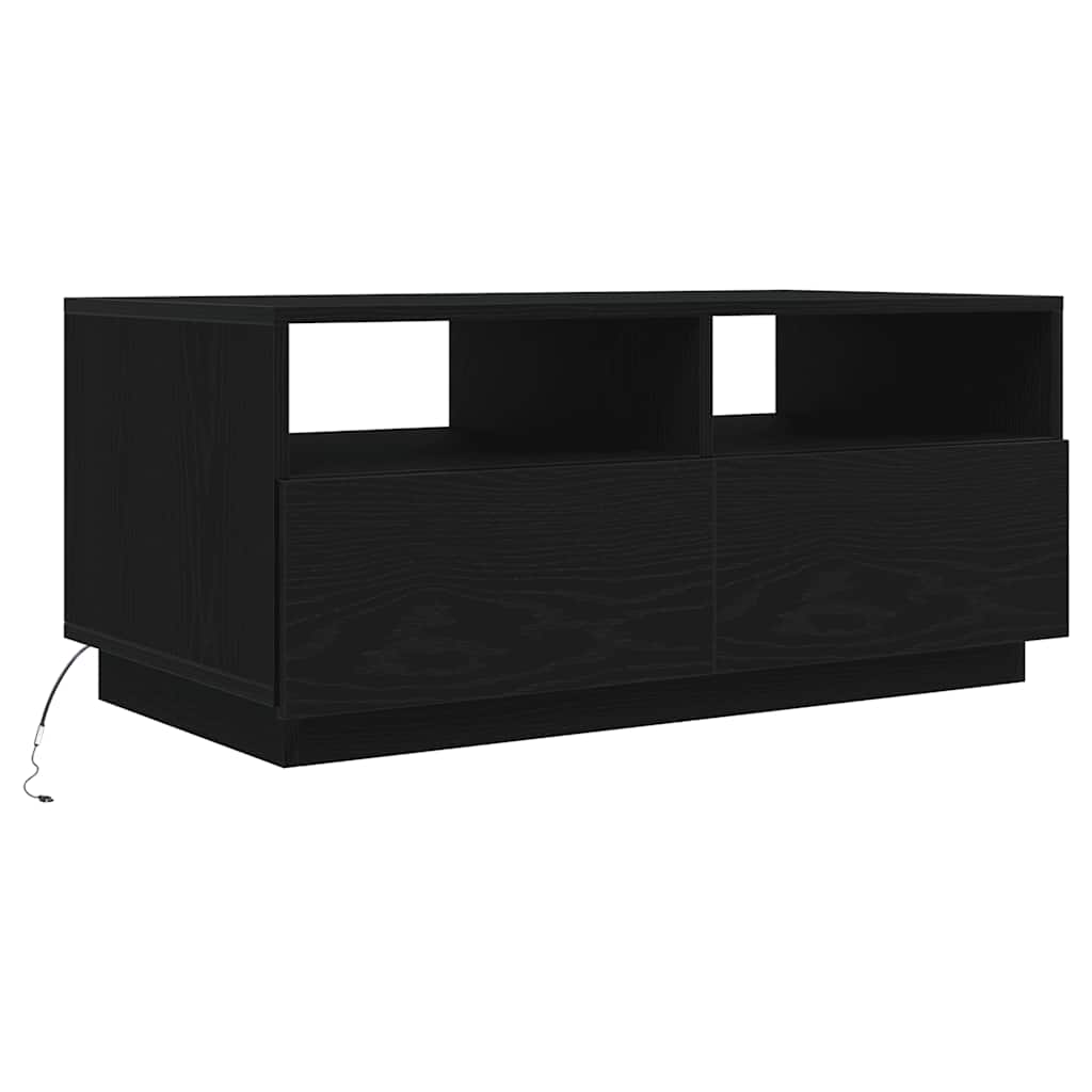 vidaXL Stolik kawowy z oświetleniem LED, czarny dąb, 90x49x40 cm