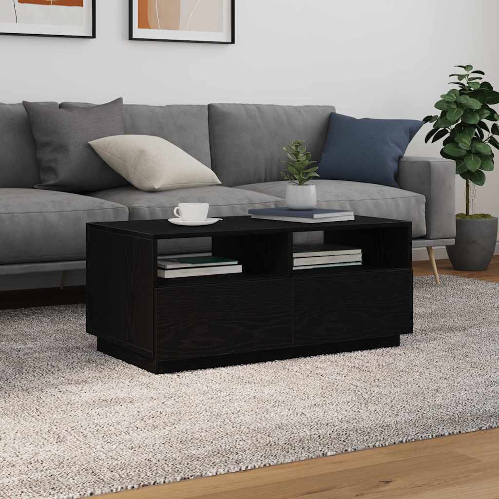 vidaXL Stolik kawowy z oświetleniem LED, czarny dąb, 90x49x40 cm