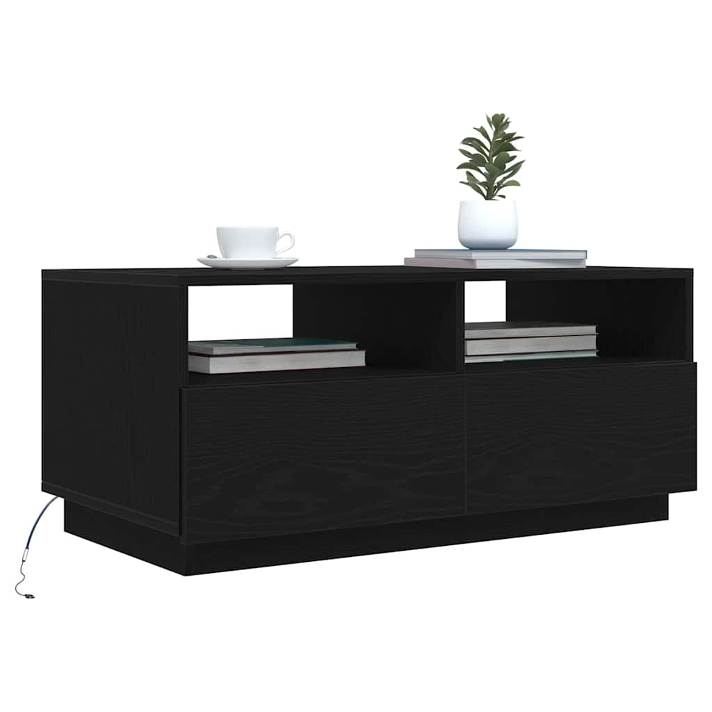 vidaXL Stolik kawowy z oświetleniem LED, czarny dąb, 90x49x40 cm