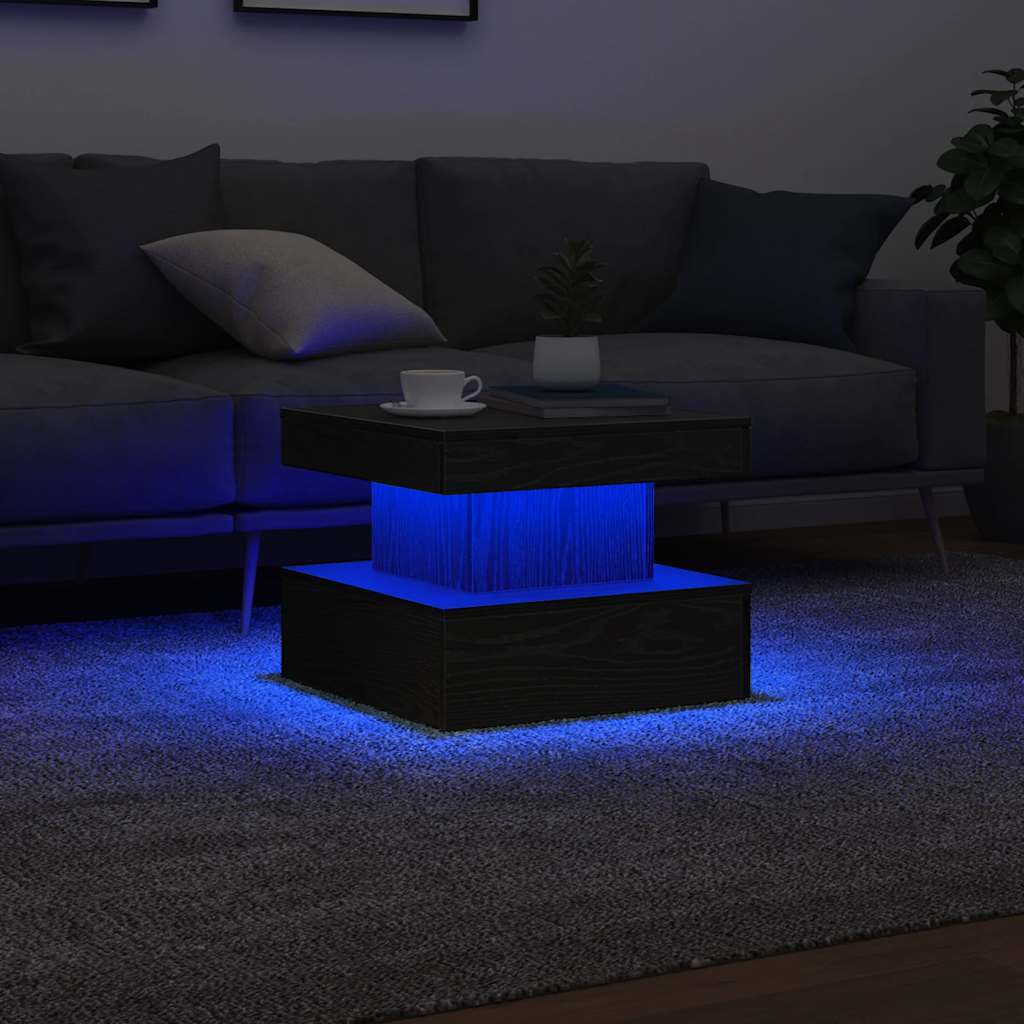 vidaXL Stolik kawowy z oświetleniem LED, czarny dąb, 50x50x40 cm