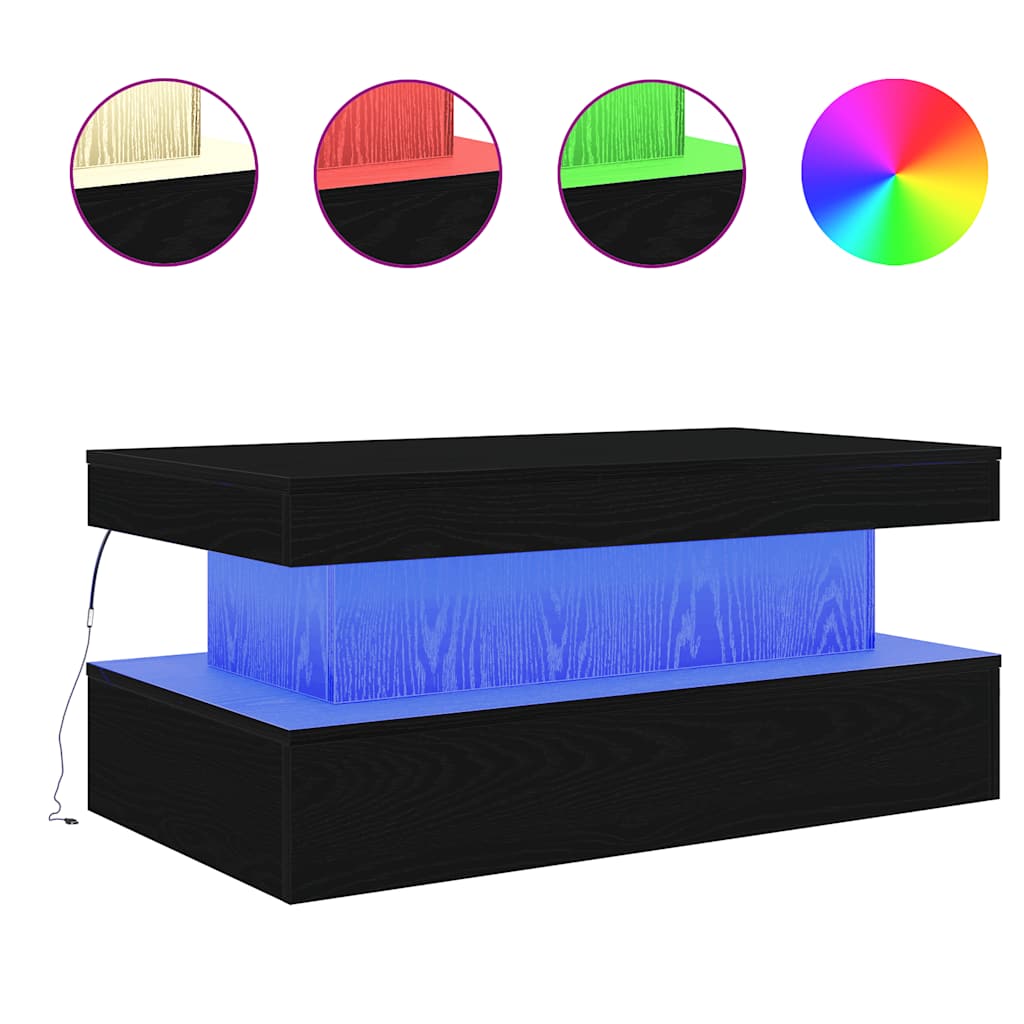 vidaXL Stolik kawowy z oświetleniem LED, czarny dąb, 90x50x40 cm