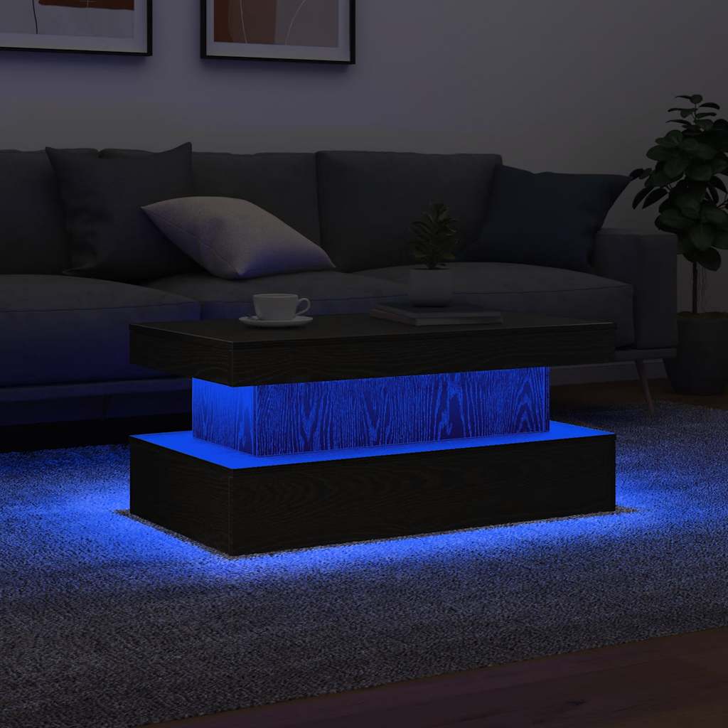 vidaXL Stolik kawowy z oświetleniem LED, czarny dąb, 90x50x40 cm