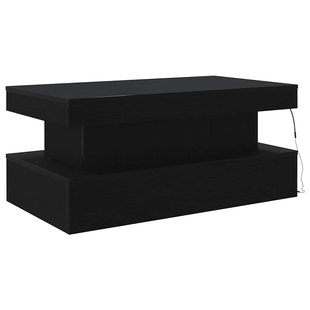 vidaXL Stolik kawowy z oświetleniem LED, czarny dąb, 90x50x40 cm