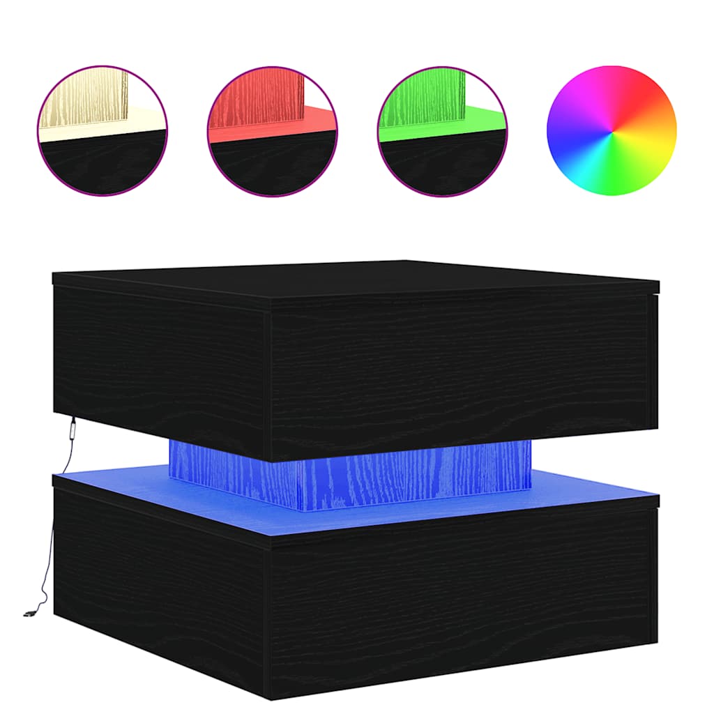 vidaXL Stolik kawowy z oświetleniem LED, czarny dąb, 50x50x40 cm