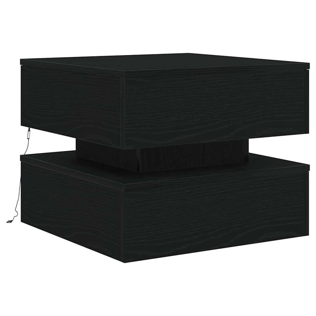 vidaXL Stolik kawowy z oświetleniem LED, czarny dąb, 50x50x40 cm