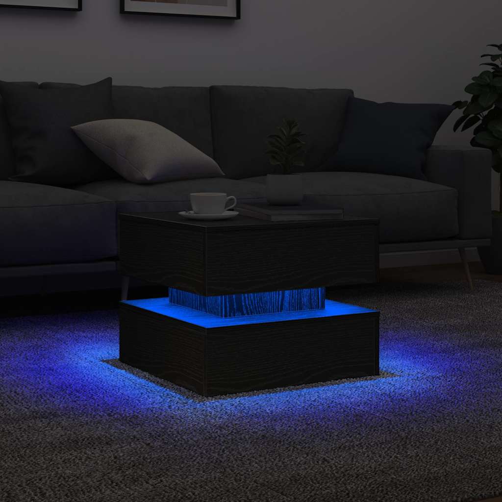 vidaXL Stolik kawowy z oświetleniem LED, czarny dąb, 50x50x40 cm
