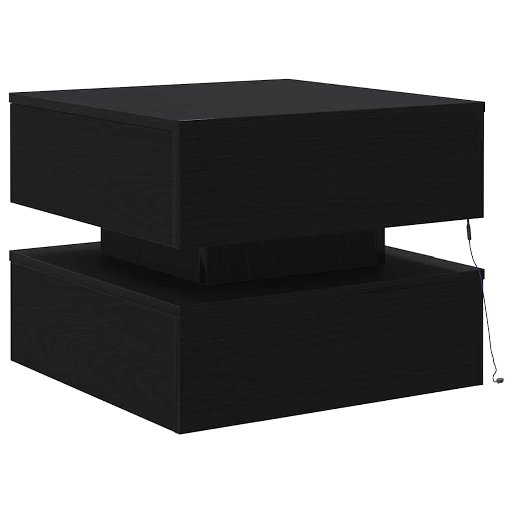 vidaXL Stolik kawowy z oświetleniem LED, czarny dąb, 50x50x40 cm