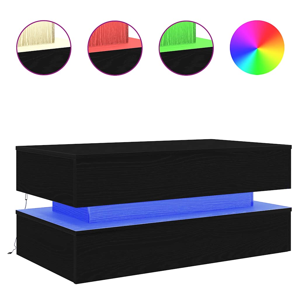 vidaXL Stolik kawowy z oświetleniem LED, czarny dąb, 90x50x40 cm