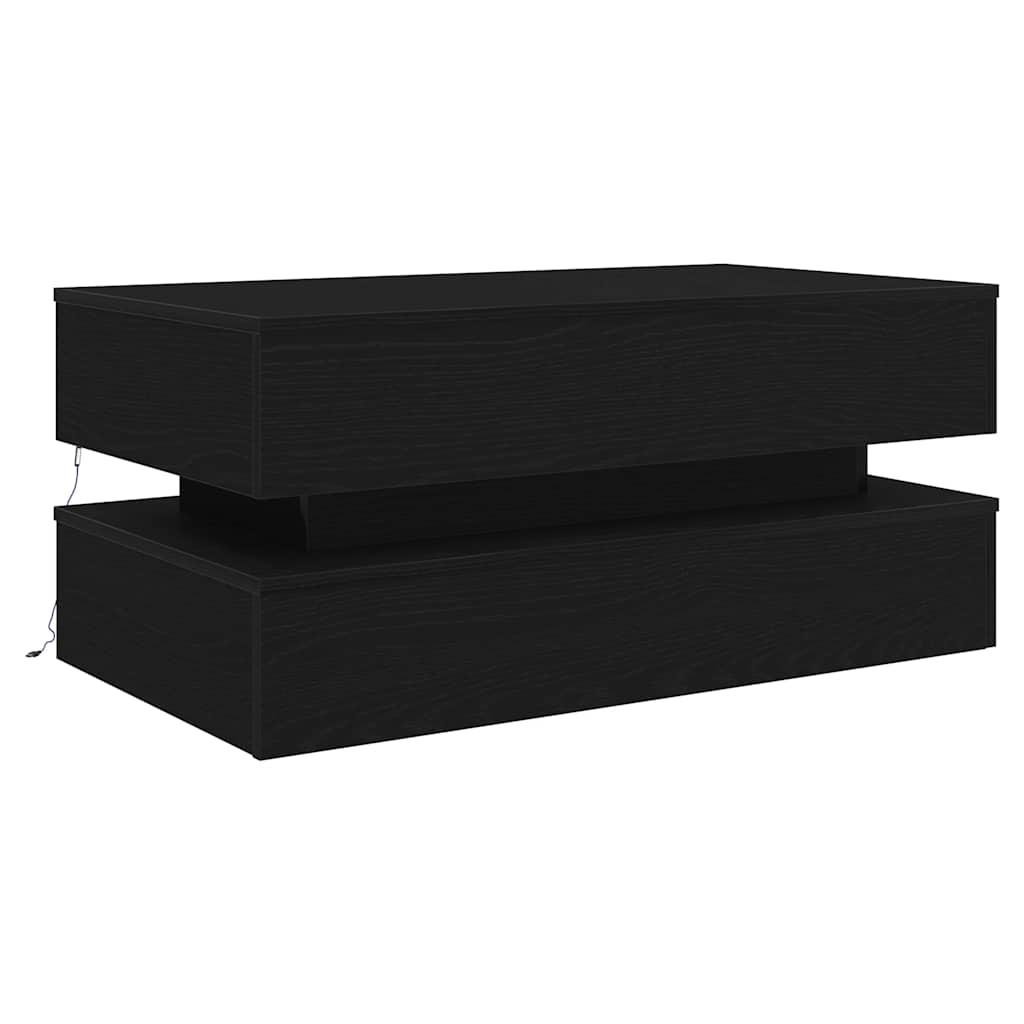 vidaXL Stolik kawowy z oświetleniem LED, czarny dąb, 90x50x40 cm