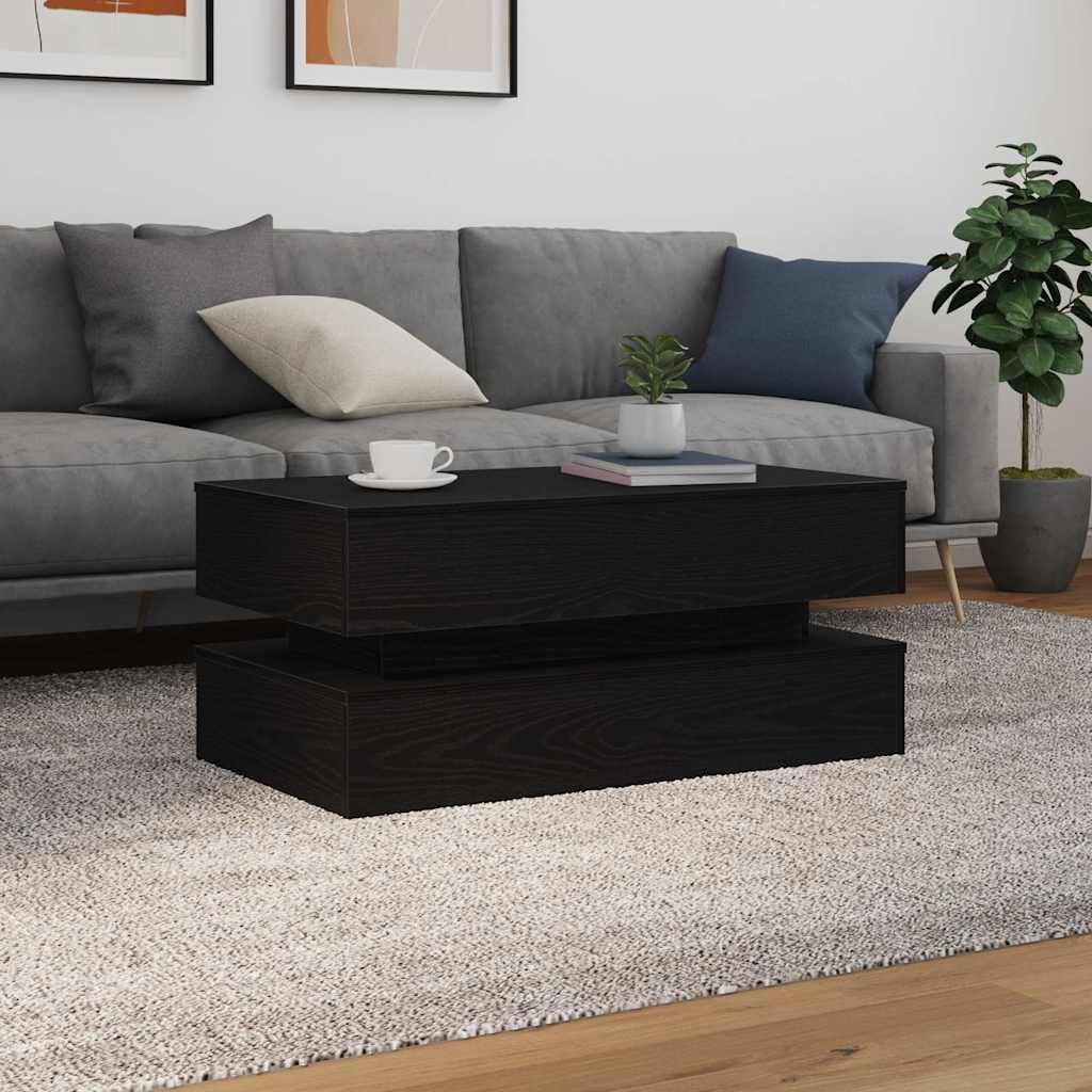 vidaXL Stolik kawowy z oświetleniem LED, czarny dąb, 90x50x40 cm