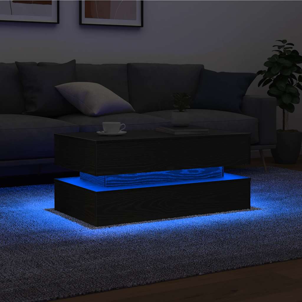 vidaXL Stolik kawowy z oświetleniem LED, czarny dąb, 90x50x40 cm