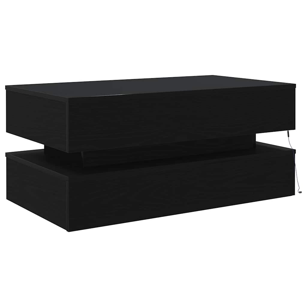 vidaXL Stolik kawowy z oświetleniem LED, czarny dąb, 90x50x40 cm