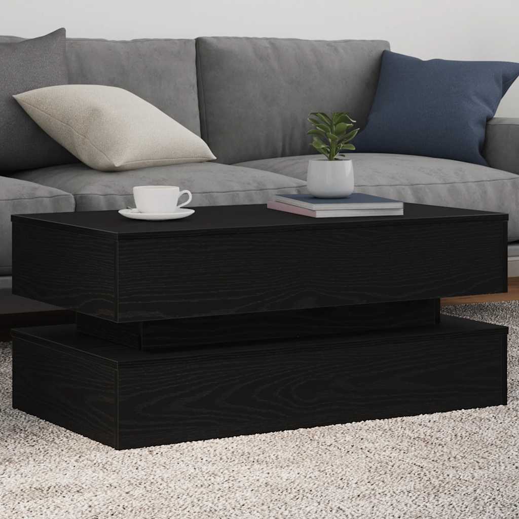 vidaXL Stolik kawowy z oświetleniem LED, czarny dąb, 90x50x40 cm