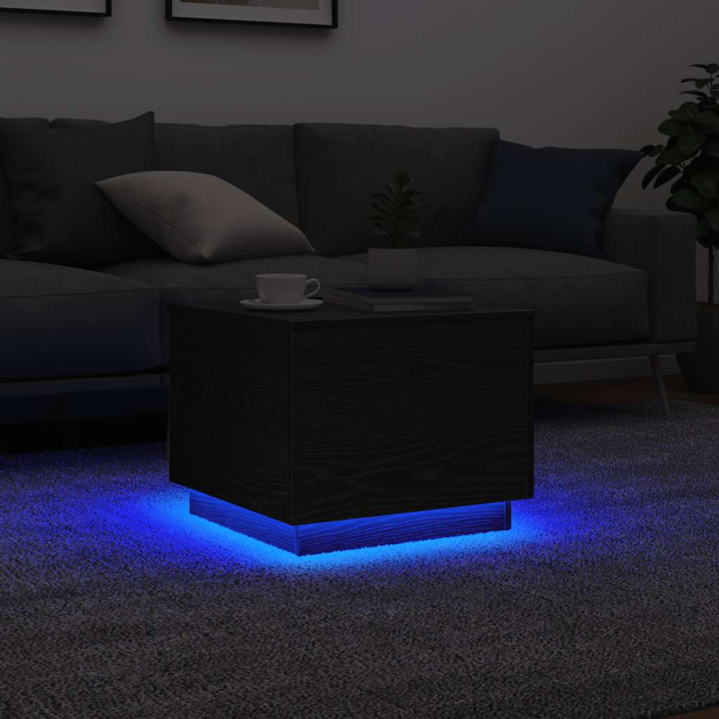 vidaXL Stolik kawowy z oświetleniem LED, czarny dąb, 50x50x40 cm