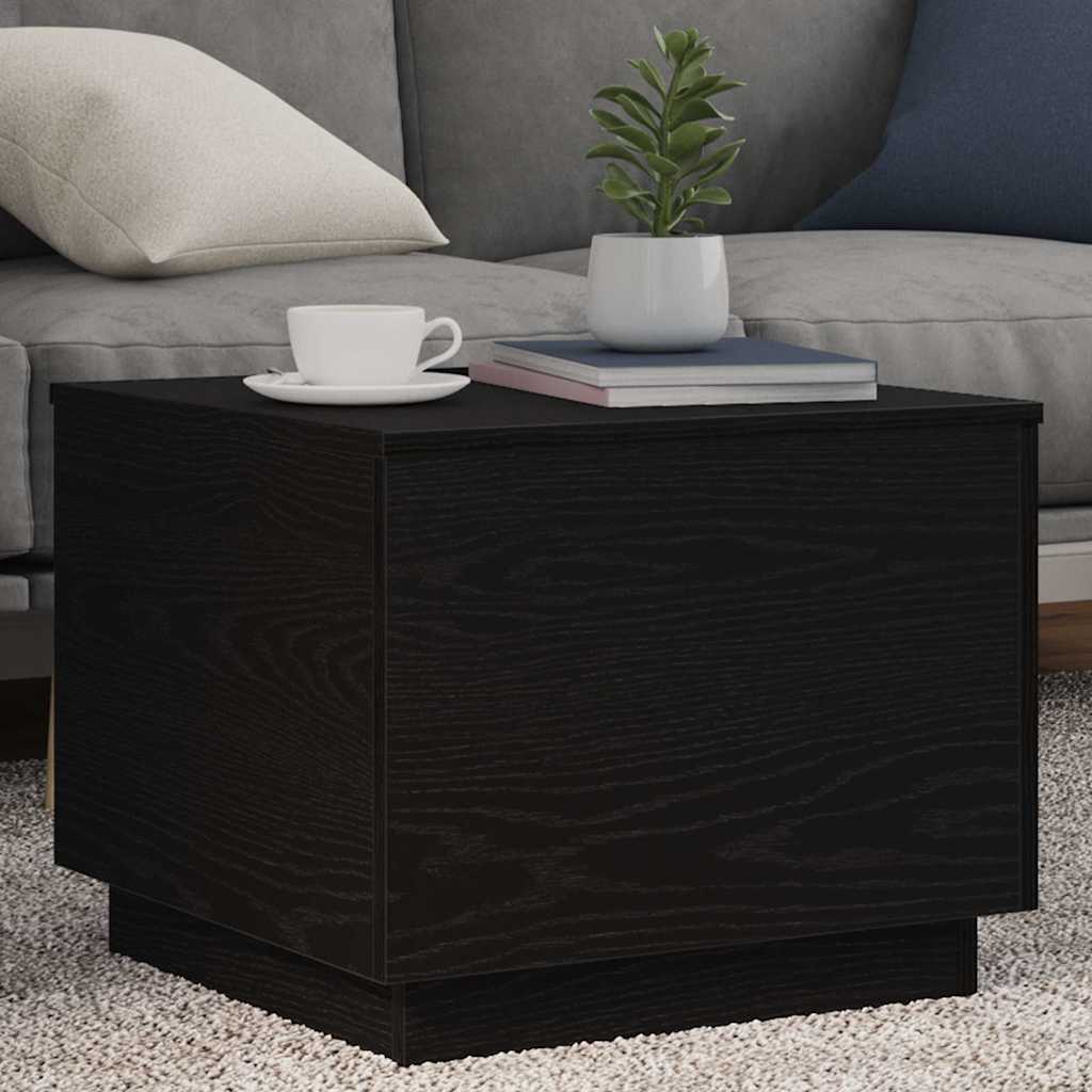 vidaXL Stolik kawowy z oświetleniem LED, czarny dąb, 50x50x40 cm