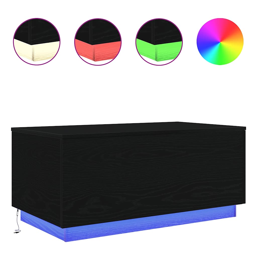 vidaXL Stolik kawowy z oświetleniem LED, czarny dąb, 90x50x40 cm