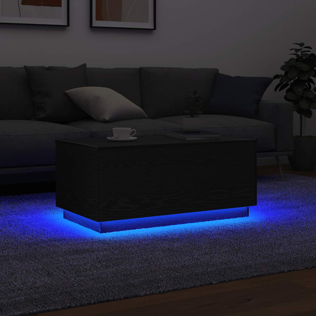 vidaXL Stolik kawowy z oświetleniem LED, czarny dąb, 90x50x40 cm