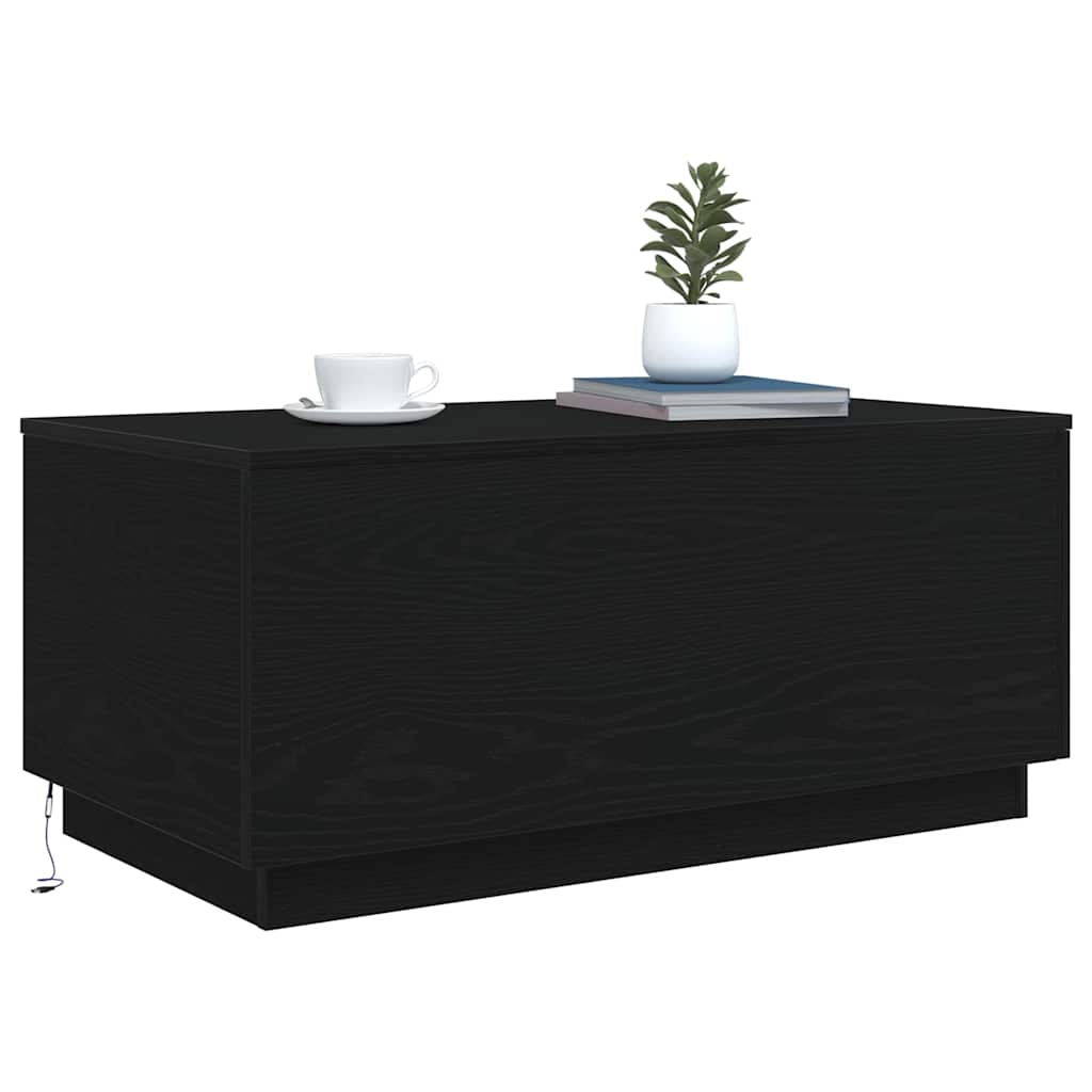 vidaXL Stolik kawowy z oświetleniem LED, czarny dąb, 90x50x40 cm