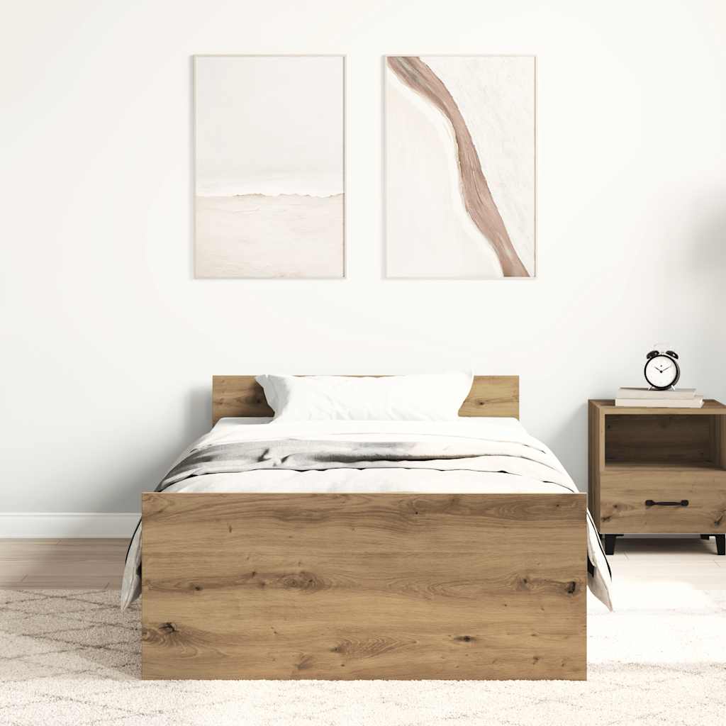 vidaXL Rama łóżka bez materaca, dąb artisan, 75x190 cm