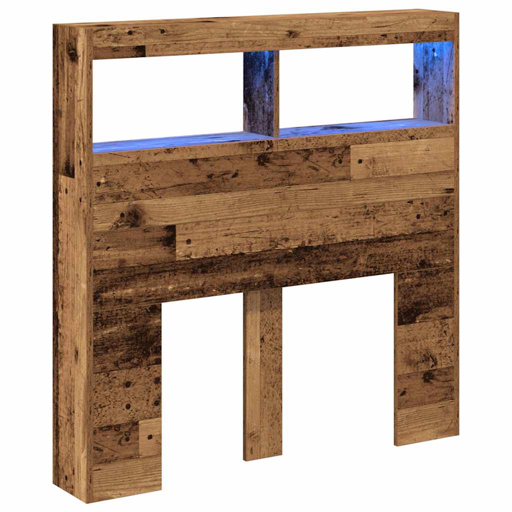 vidaXL Zagłówek z półkami i LED, stare drewno, 100x17x102 cm