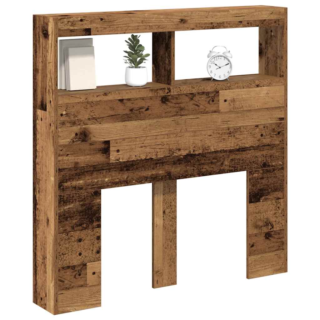 vidaXL Zagłówek z półkami i LED, stare drewno, 100x17x102 cm