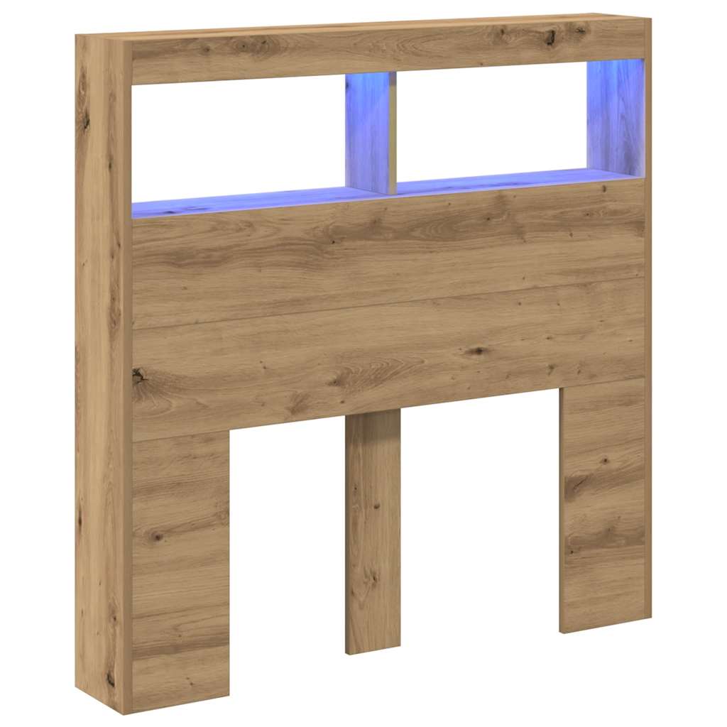 vidaXL Zagłówek z półkami i LED, dąb artisan, 100x17x102 cm