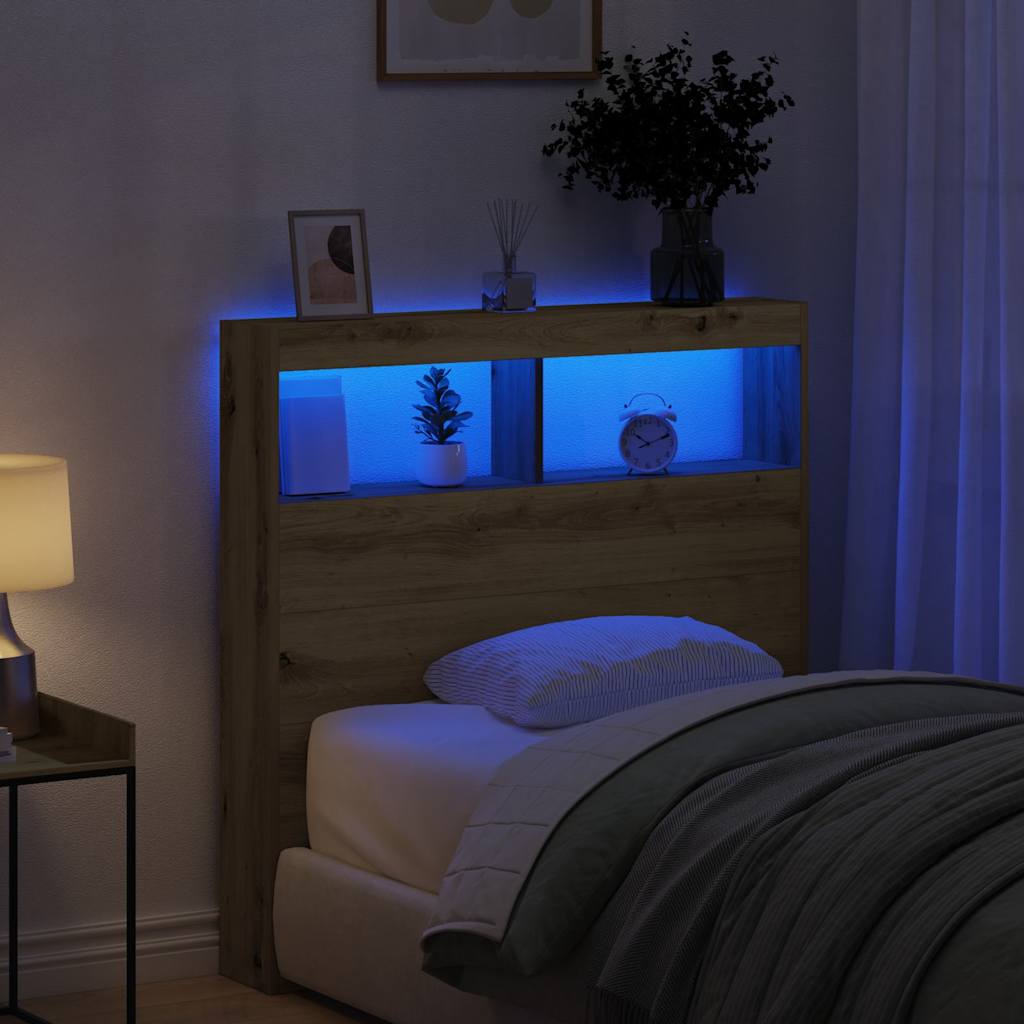 vidaXL Zagłówek z półkami i LED, dąb artisan, 100x17x102 cm