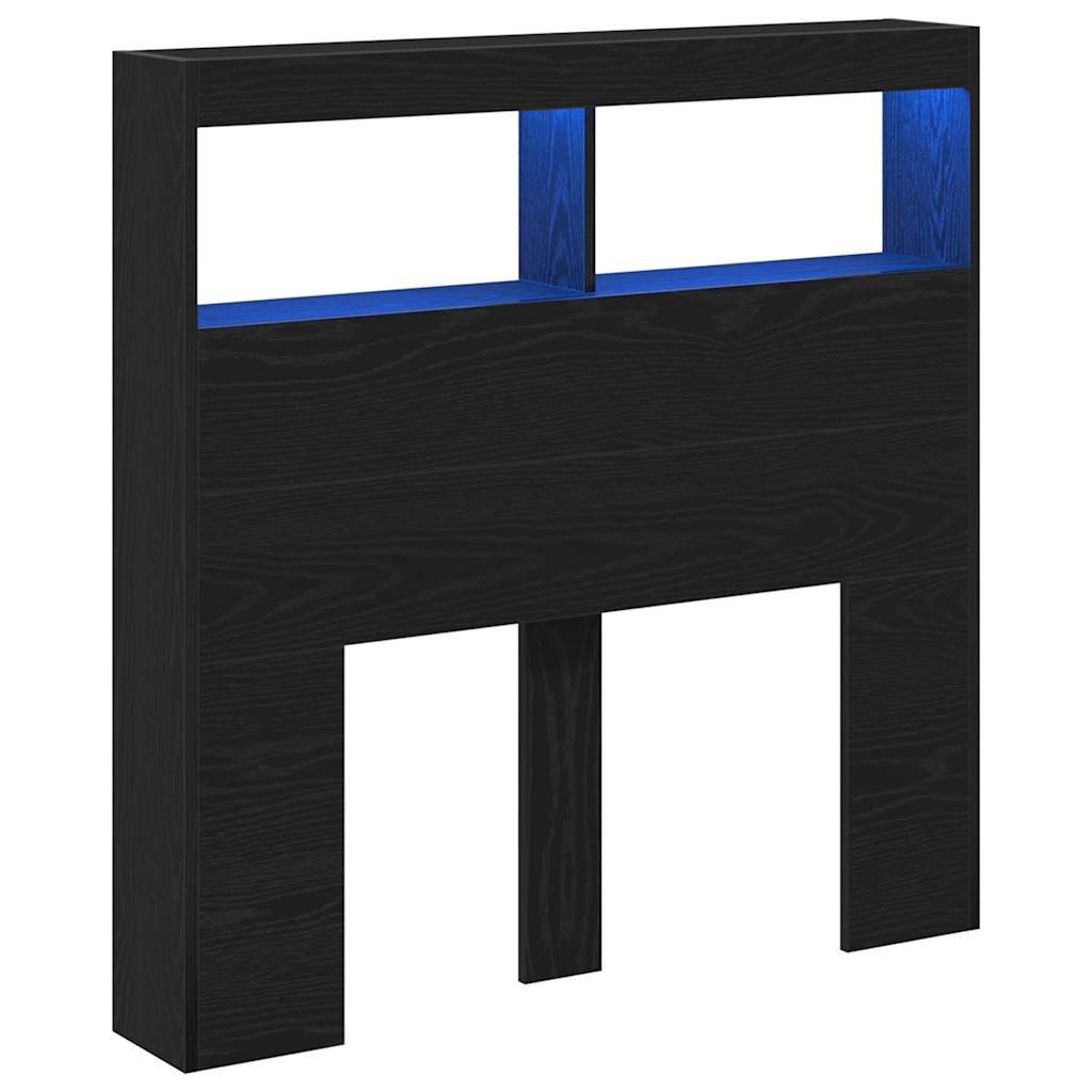 vidaXL Zagłówek z półkami i LED, czarny dąb, 100x17x102 cm