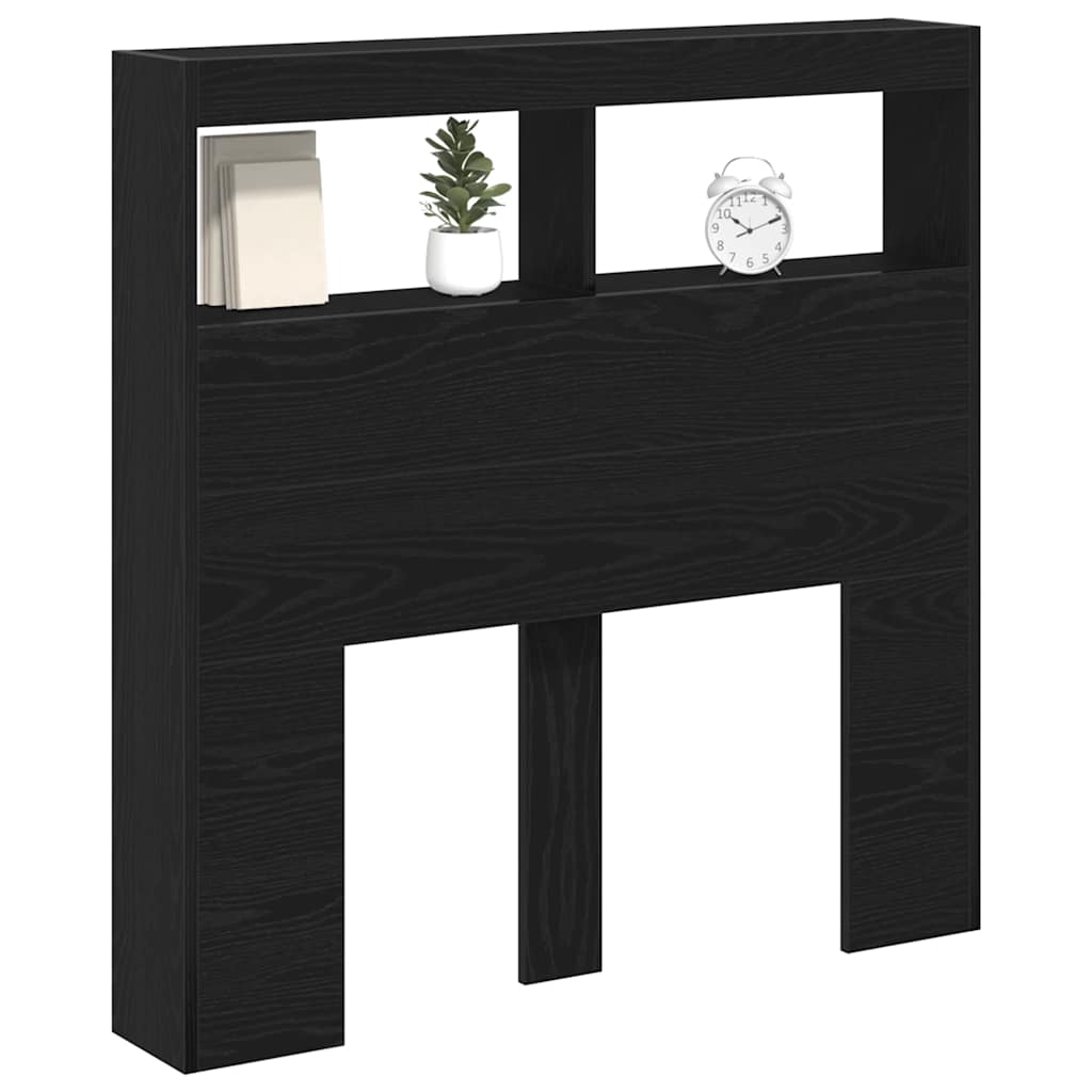 vidaXL Zagłówek z półkami i LED, czarny dąb, 100x17x102 cm